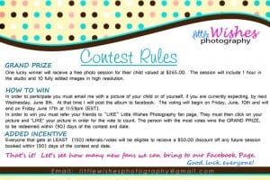 A contest rules card with polka dots.