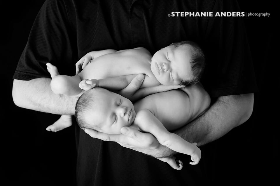 black and white of newborn twins