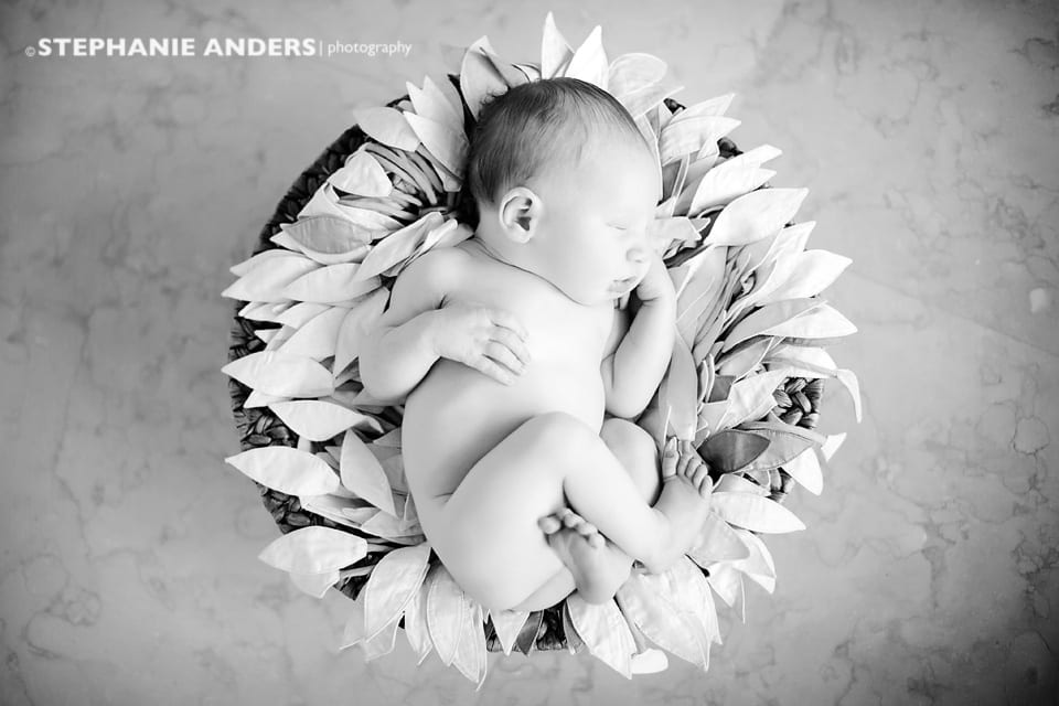 black and white newborn baby photo