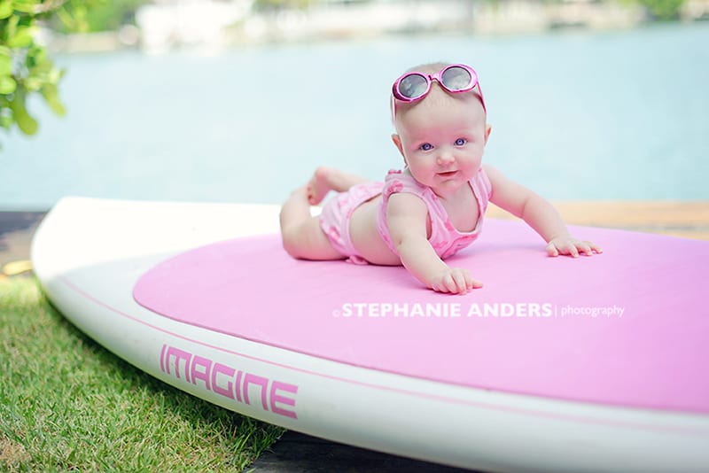 baby girl picture pink sunglasses surfboard