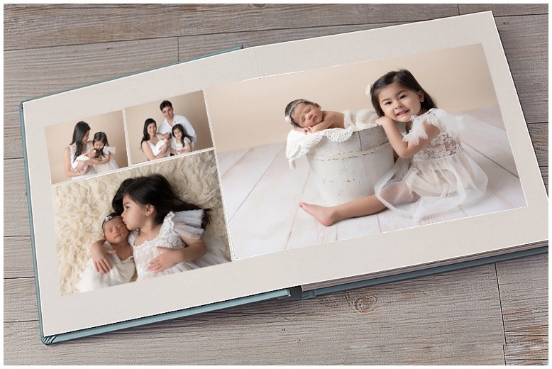 A photo book with pictures of a baby and a baby.
